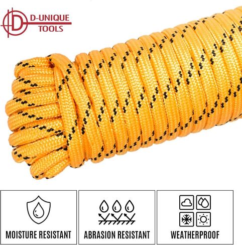 DT-Rope 1/2 in x 100 ft High-Strength Nylon Braided Rope - Heavy Duty Utility Cord for Camping, Hiking, Boating & Outdoor Use (Black-Multicolor) in Saudi Arabia