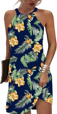 Beimuc Women Summer Sleeveless Halter Neck Dresses 2025 Casual Floral Print Dress Mid Sun Dress for Party Beach Vacation in Kuwait