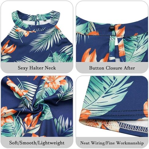 Beimuc Women Summer Sleeveless Halter Neck Dresses 2025 Casual Floral Print Dress Mid Sun Dress for Party Beach Vacation in Kuwait