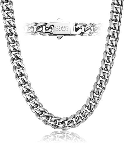 7MM Stainless Steel Mens Cuban Link Chain,Black Metal/925 Sterling Silver Plated Men Chain Necklaces Black/Silver Chain for Men Necklace in Saudi Arabia