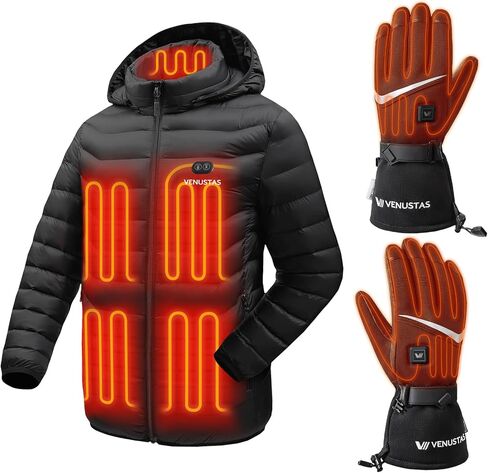 Venustas Unisex Dual-Control Heated Jacket (Black, M) &Heated Gloves for Men & Women (Black, M) in Saudi Arabia