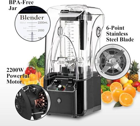 Commercial Blender for Smoothies 2200W With Cover, 2200 ML, 15 Speeds, 6-leaves Stainless Steel Blade, Heavy Duty Blender for Restaurant, Kitchen, Smoothie, Puree, Ice Crush, Shakes in Saudi Arabia