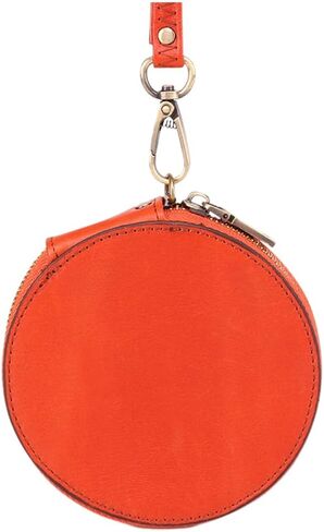 Vintage Mini Coin Purse with Lanyard Top Cowhide Leather Round Change Pouch Small Wallet for Cash Cards Coins Present for Birthdays Holidays Orange in Saudi Arabia