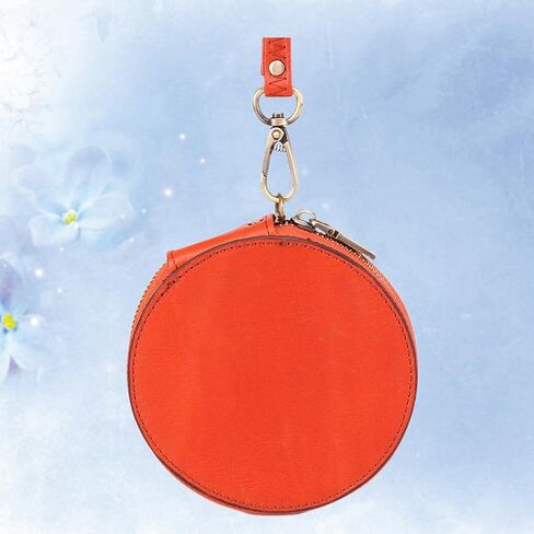 Vintage Mini Coin Purse with Lanyard Top Cowhide Leather Round Change Pouch Small Wallet for Cash Cards Coins Present for Birthdays Holidays Orange in Saudi Arabia