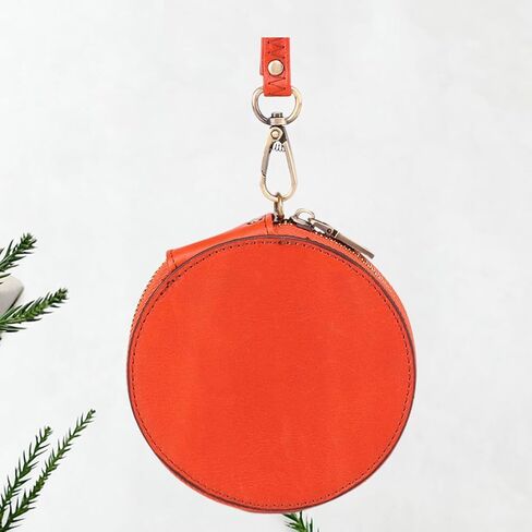 Vintage Mini Coin Purse with Lanyard Top Cowhide Leather Round Change Pouch Small Wallet for Cash Cards Coins Present for Birthdays Holidays Orange in Saudi Arabia