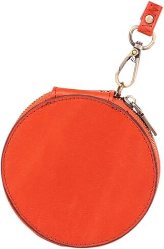 Vintage Mini Coin Purse with Lanyard Top Cowhide Leather Round Change Pouch Small Wallet for Cash Cards Coins Present for Birthdays Holidays Orange in Saudi Arabia