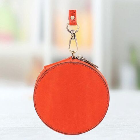 Vintage Mini Coin Purse with Lanyard Top Cowhide Leather Round Change Pouch Small Wallet for Cash Cards Coins Present for Birthdays Holidays Orange in Saudi Arabia