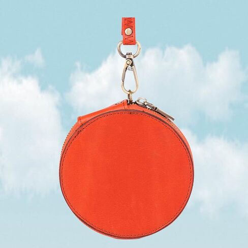 Vintage Mini Coin Purse with Lanyard Top Cowhide Leather Round Change Pouch Small Wallet for Cash Cards Coins Present for Birthdays Holidays Orange in Saudi Arabia