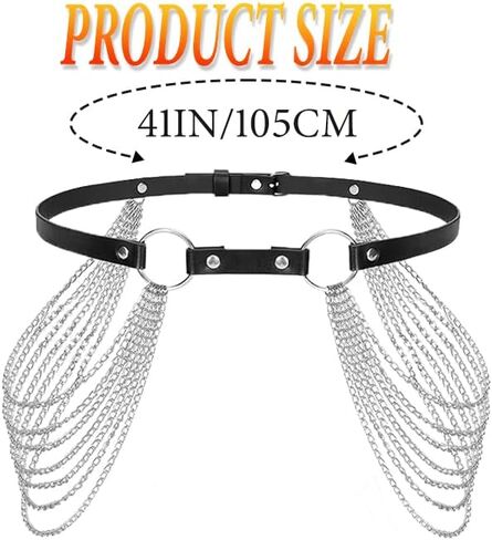 Asooll Leather Waist Chain Punk Layered Waist Chain Belt Harness Black Belly Body Chain Belt Fashion Beach Bikini Rave Party Body Accessories Jewelry for Women and Girls in Saudi Arabia
