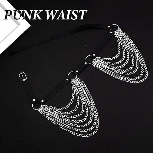 Asooll Leather Waist Chain Punk Layered Waist Chain Belt Harness Black Belly Body Chain Belt Fashion Beach Bikini Rave Party Body Accessories Jewelry for Women and Girls in Saudi Arabia