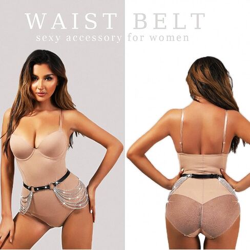 Asooll Leather Waist Chain Punk Layered Waist Chain Belt Harness Black Belly Body Chain Belt Fashion Beach Bikini Rave Party Body Accessories Jewelry for Women and Girls in Saudi Arabia