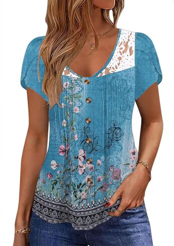 قمم الصيف النسائية من الدانتيل العصري تقليم الخامس قمصان تونك تونك in Kuwait