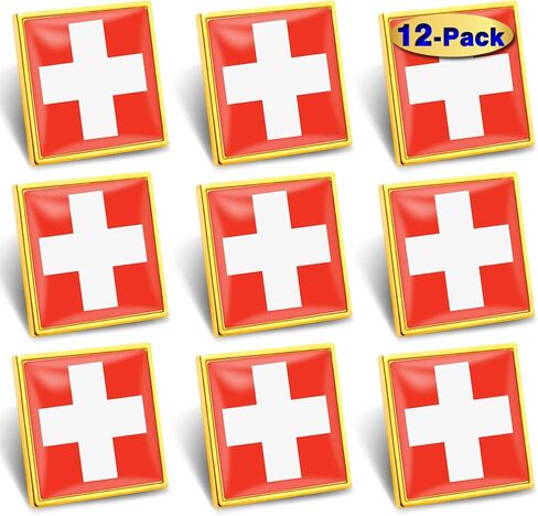 12/50/100 Pack Switzerland Flag Lapel Pins Bulk - Metal Swiss Brooch Badge Souvenir for Men Women Clothes Bags Hats in Saudi Arabia