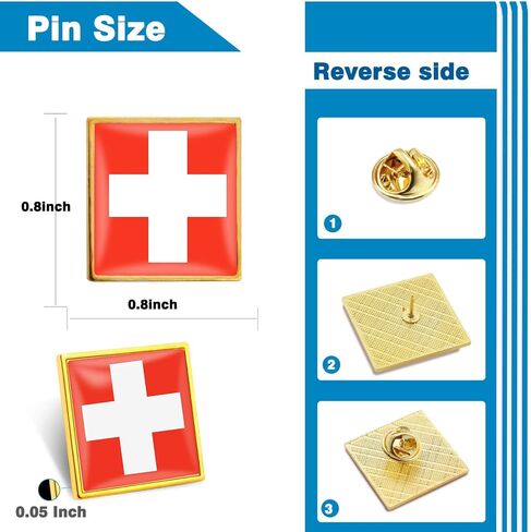 12/50/100 Pack Switzerland Flag Lapel Pins Bulk - Metal Swiss Brooch Badge Souvenir for Men Women Clothes Bags Hats in Saudi Arabia