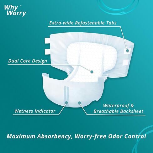 Adult Diapers with Tabs, Disposable Incontinence Briefs for Women and Men with Overnight Absorbency, Odor Control, Unisex, Medium, 15 Count in Saudi Arabia