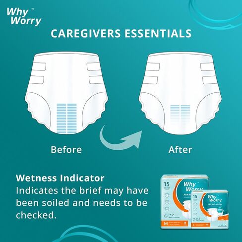 Adult Diapers with Tabs, Disposable Incontinence Briefs for Women and Men with Overnight Absorbency, Odor Control, Unisex, Medium, 15 Count in Saudi Arabia