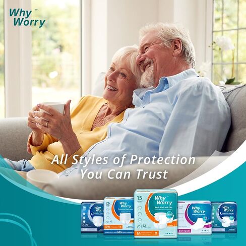 Adult Diapers with Tabs, Disposable Incontinence Briefs for Women and Men with Overnight Absorbency, Odor Control, Unisex, Medium, 15 Count in Saudi Arabia