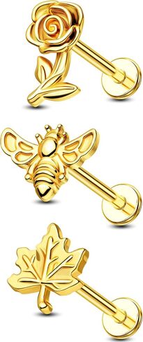 Jewseen 3pcs Bee Cartilage أقراط 16g داخليًا محارة محارة - مجوهرات 316L من الفولاذ المقاوم للصدأ اللولب حلق الذهب الوردي تراجوس أزرار ورقة الشفاه للنساء الرجال in Saudi Arabia
