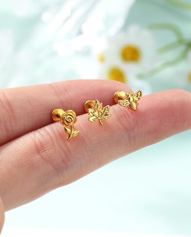 Jewseen 3pcs Bee Cartilage أقراط 16g داخليًا محارة محارة - مجوهرات 316L من الفولاذ المقاوم للصدأ اللولب حلق الذهب الوردي تراجوس أزرار ورقة الشفاه للنساء الرجال in Saudi Arabia