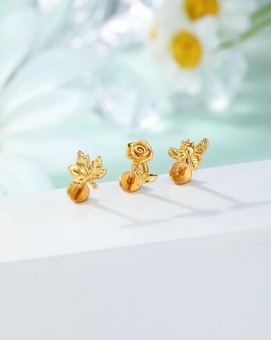 Jewseen 3pcs Bee Cartilage أقراط 16g داخليًا محارة محارة - مجوهرات 316L من الفولاذ المقاوم للصدأ اللولب حلق الذهب الوردي تراجوس أزرار ورقة الشفاه للنساء الرجال in Saudi Arabia