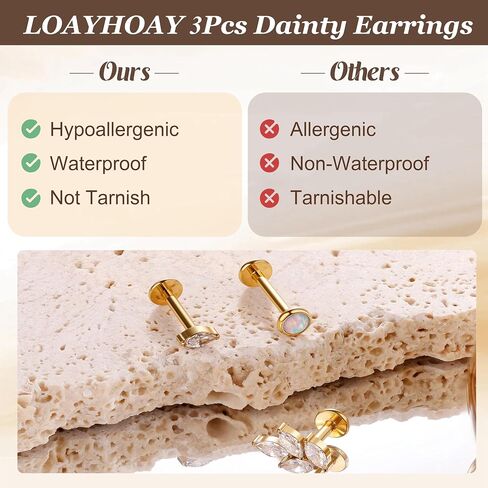 3Pcs 18G/16G G23 Titanium Threadless Push in Cartilage Stud Earrings Set for Women Hypoallergenic FlatBack Push in Earrings CZ Opal Leaf Tragus Helix Conch Piercing Jewelry in Saudi Arabia