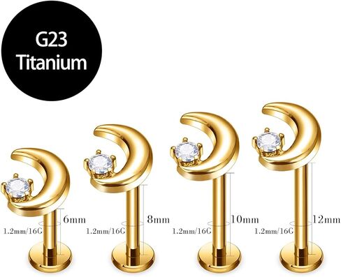 16g الذهب/الفضة G23 التيتانيوم داخليًا متلوقة القلب/القمر والنجوم العلوي شفة لابريت مونرو غضروف الغضروف in Kuwait