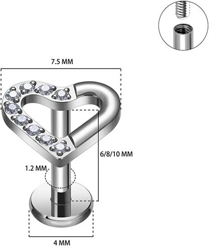 16g الذهب/الفضة G23 التيتانيوم داخليًا متلوقة القلب/القمر والنجوم العلوي شفة لابريت مونرو غضروف الغضروف in Kuwait