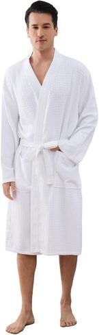 Mens Robes Waffle Lightweight Spa Knit Shawl Hotel Bathrobe Summer Soft Knee Length Sleepwear in Saudi Arabia
