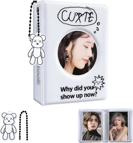 كتاب حامل بطاقات الصور Kpop مقاس 3 بوصات، ألبوم صور صغير Kpop Kpop Photocard Binder، كتاب تجميع بطاقات الصور المجوفة Kpop Photocard المجوف من Love Heart 32 جيبًا، حامل بطاقات صور محمول مع قلادة قلب الحب in Kuwait