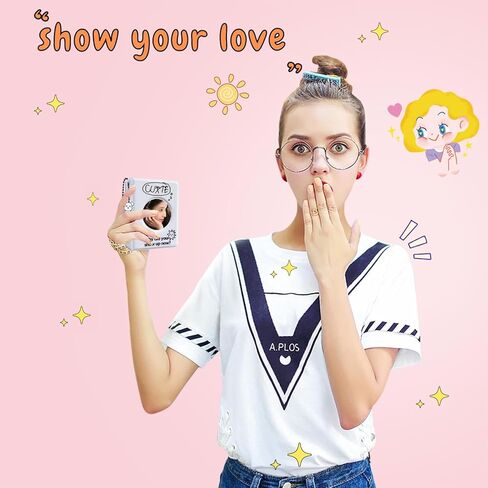 كتاب حامل بطاقات الصور Kpop مقاس 3 بوصات، ألبوم صور صغير Kpop Kpop Photocard Binder، كتاب تجميع بطاقات الصور المجوفة Kpop Photocard المجوف من Love Heart 32 جيبًا، حامل بطاقات صور محمول مع قلادة قلب الحب in Kuwait