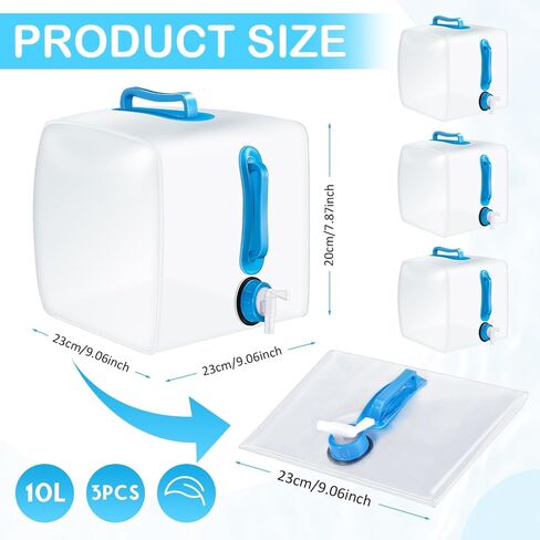 3 Pack Collapsible Water Container with Spigot, 5.3 Gallon Foldable Camping Water Container Portable Camping Water Storage Carrier Jug for Outdoors Hiking Backpack Emergency Kit in Kuwait