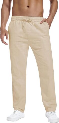 Hoerev Linen Cotton Casual Trousers - Breathe Easy with Lightweight Beach Shore Pants in Saudi Arabia
