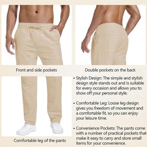 Hoerev Linen Cotton Casual Trousers - Breathe Easy with Lightweight Beach Shore Pants in Saudi Arabia