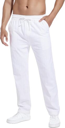 Hoerev Linen Cotton Casual Trousers - Breathe Easy with Lightweight Beach Shore Pants in Saudi Arabia