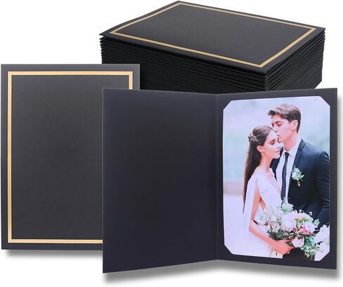 50 Pcs Photo Folders for 4x6 or 5x7 Pictures,Paper Picture Frames, Cardboard Greeting Photo Frame Cards for Graduation Wedding Birthday Classroom DIY (Black with Gold Foil) in Saudi Arabia