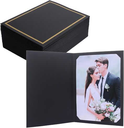 50 Pcs Photo Folders for 4x6 or 5x7 Pictures,Paper Picture Frames, Cardboard Greeting Photo Frame Cards for Graduation Wedding Birthday Classroom DIY (Black with Gold Foil) in Saudi Arabia