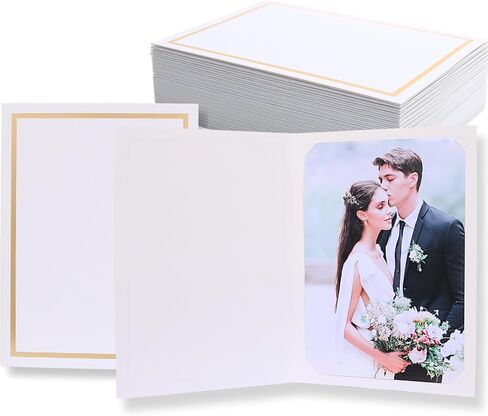 50 Pcs Photo Folders for 4x6 or 5x7 Pictures,Paper Picture Frames, Cardboard Greeting Photo Frame Cards for Graduation Wedding Birthday Classroom DIY (Black with Gold Foil) in Saudi Arabia