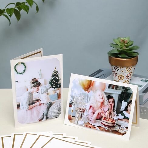50 Pcs Photo Folders for 4x6 or 5x7 Pictures,Paper Picture Frames, Cardboard Greeting Photo Frame Cards for Graduation Wedding Birthday Classroom DIY (Black with Gold Foil) in Saudi Arabia