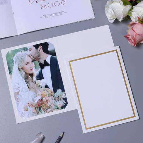 50 Pcs Photo Folders for 4x6 or 5x7 Pictures,Paper Picture Frames, Cardboard Greeting Photo Frame Cards for Graduation Wedding Birthday Classroom DIY (Black with Gold Foil) in Saudi Arabia