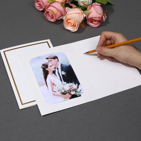 50 Pcs Photo Folders for 4x6 or 5x7 Pictures,Paper Picture Frames, Cardboard Greeting Photo Frame Cards for Graduation Wedding Birthday Classroom DIY (Black with Gold Foil) in Saudi Arabia