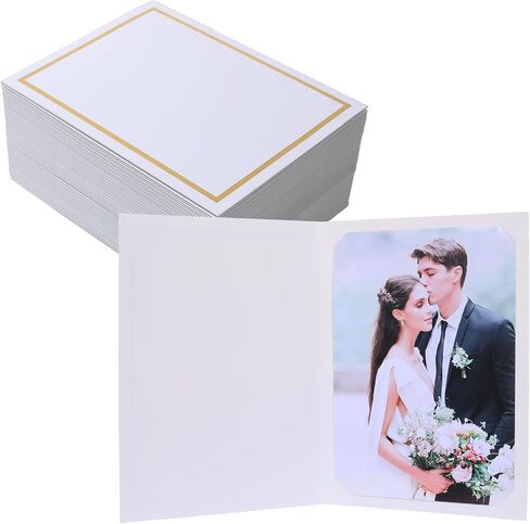 50 Pcs Photo Folders for 4x6 or 5x7 Pictures,Paper Picture Frames, Cardboard Greeting Photo Frame Cards for Graduation Wedding Birthday Classroom DIY (Black with Gold Foil) in Saudi Arabia