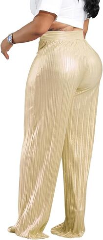 Yuopeid Women's Fashion Shiny High Waist Party Trouser Elastic Palazzo Shimmer Wide Leg Night Club Pant in Saudi Arabia