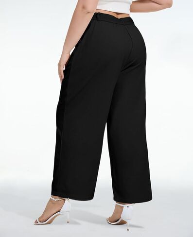 Moon Wood Women's Plus Size Wide Leg Pants High Elastic Waisted Casual Work Pants Office Business Dress Pants with Pockets in Kuwait