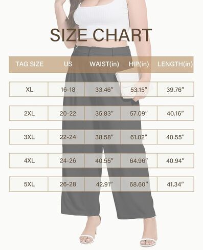 Moon Wood Women's Plus Size Wide Leg Pants High Elastic Waisted Casual Work Pants Office Business Dress Pants with Pockets in Kuwait