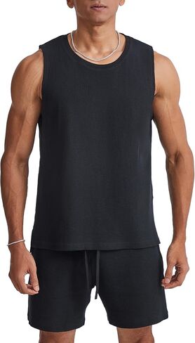 Ouber Men's Athletic Waffle Tank Top – Sleeveless Cotton Gym Shirt for Workout & Running in Saudi Arabia