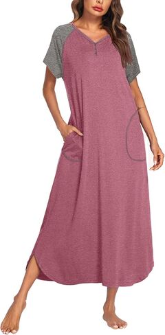 Ekouaer Long Nightgown Women's Loungewear Short Sleeve Sleepwear Full Length Sleep Shirt with Pockets in Saudi Arabia