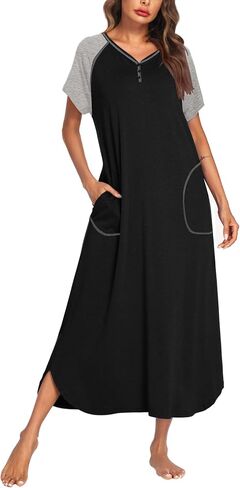 Ekouaer Long Nightgown Women's Loungewear Short Sleeve Sleepwear Full Length Sleep Shirt with Pockets in Saudi Arabia
