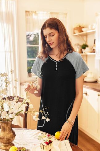 Ekouaer Long Nightgown Women's Loungewear Short Sleeve Sleepwear Full Length Sleep Shirt with Pockets in Saudi Arabia