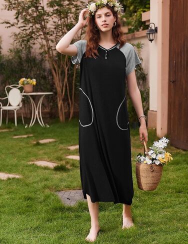 Ekouaer Long Nightgown Women's Loungewear Short Sleeve Sleepwear Full Length Sleep Shirt with Pockets in Saudi Arabia