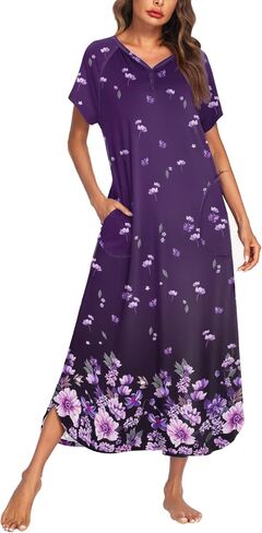 Ekouaer Long Nightgown Women's Loungewear Short Sleeve Sleepwear Full Length Sleep Shirt with Pockets in Saudi Arabia